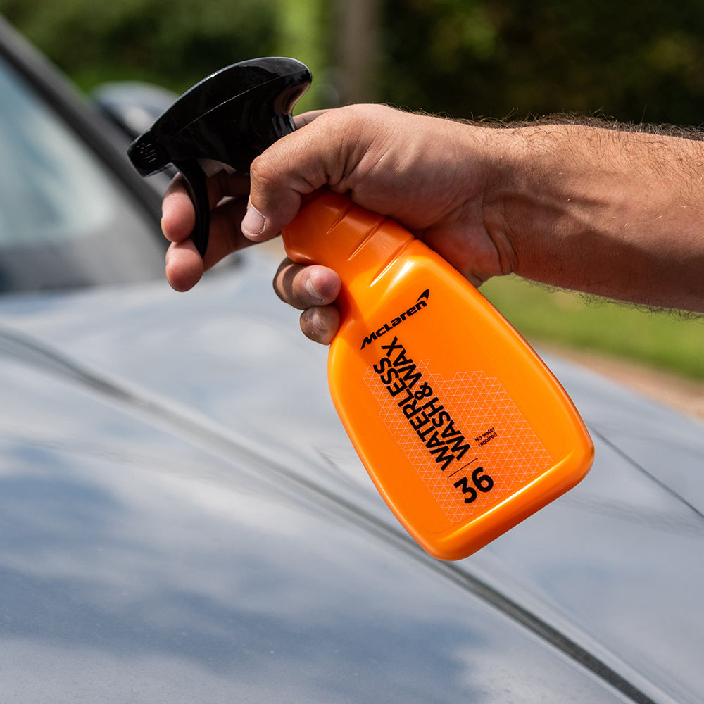 mclaren waterless wash and wax sprayed on car