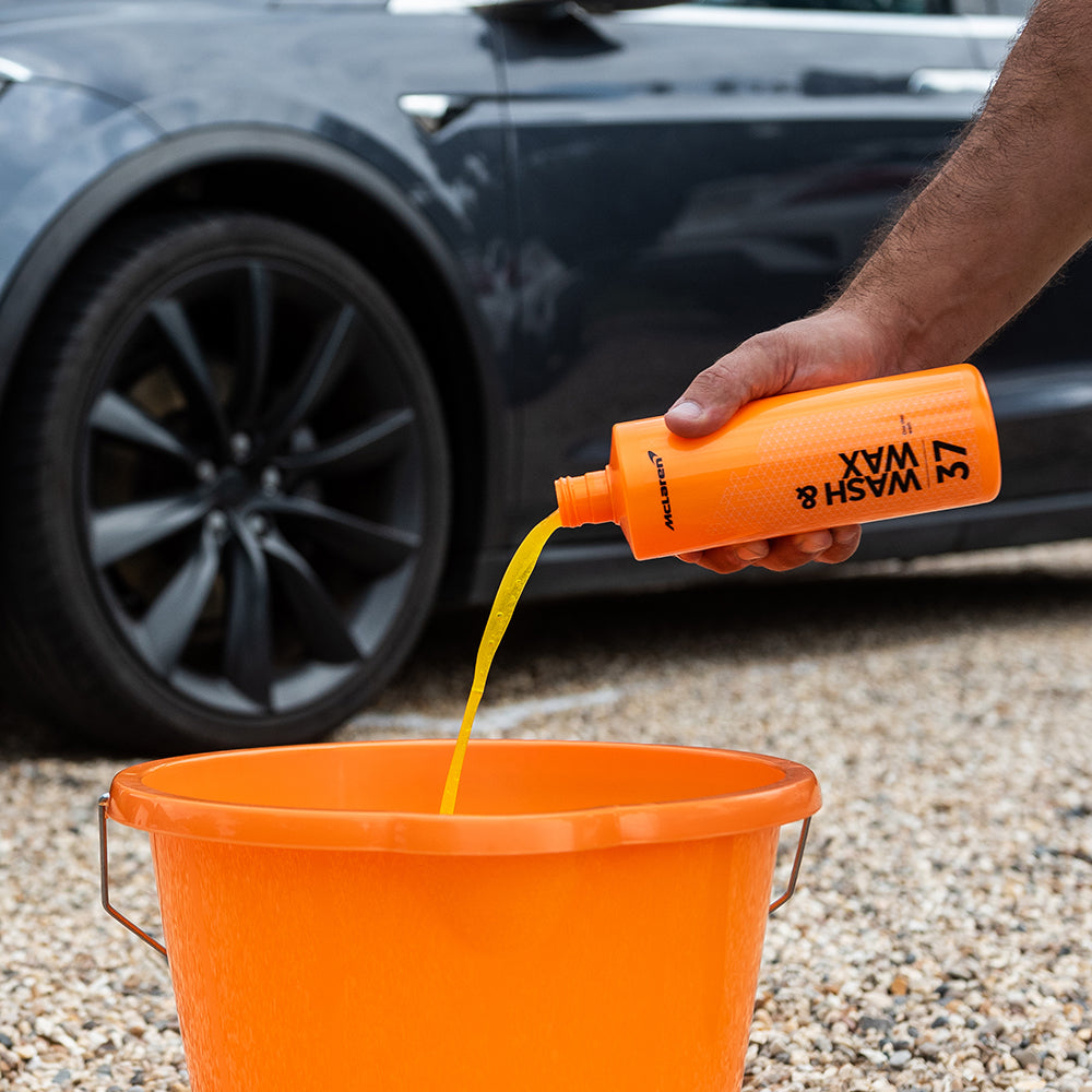 mclaren wash and wax poured into bucket